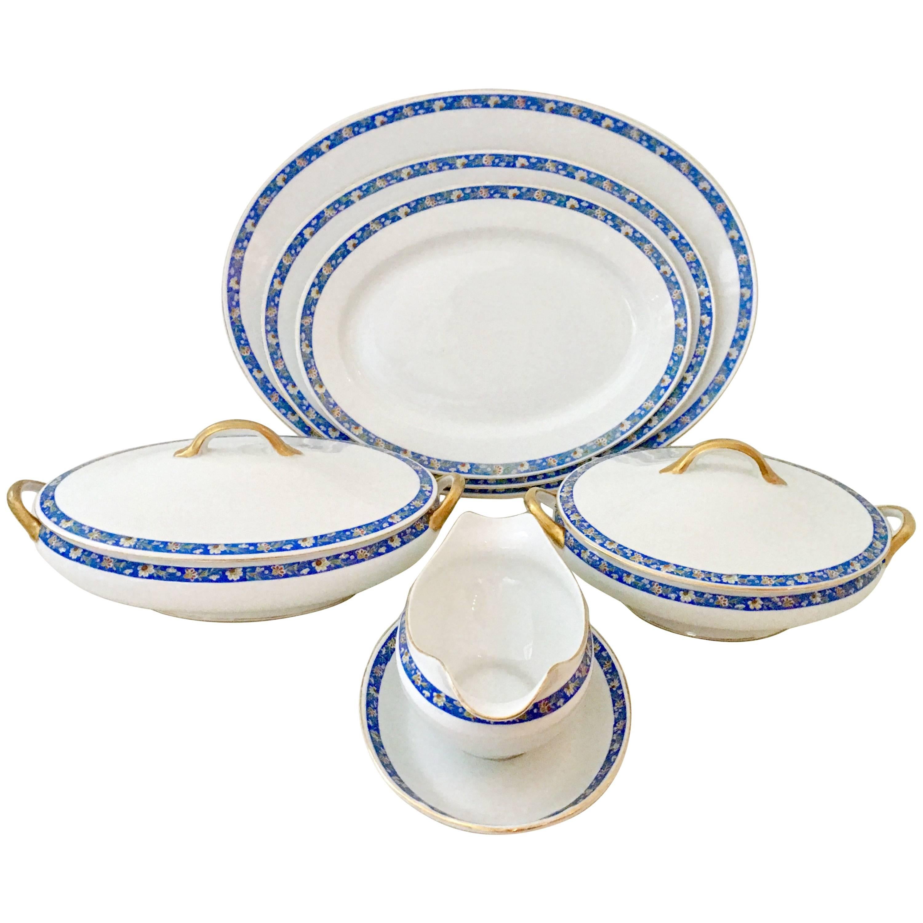 1930' S Art Deco Japanese Porcelain Blue & White Serving Piece Set/8 For Sale