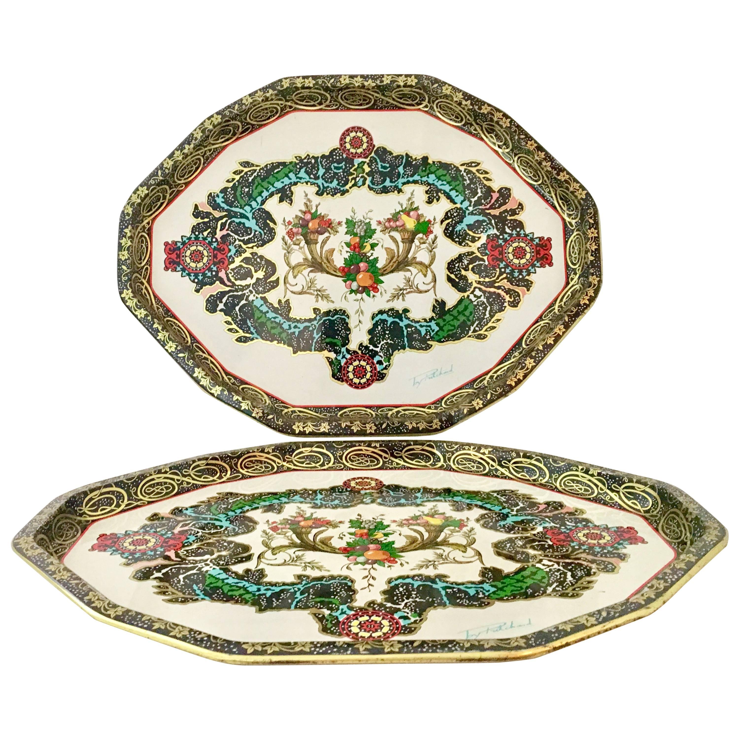 20th Century Pair of Daher England Tin Printed Paisley Serving Trays S/2 For Sale