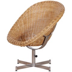 1960s, Rattan Swivel Chair by Dirk Van Sliedregt for Gebroeders Jonkers