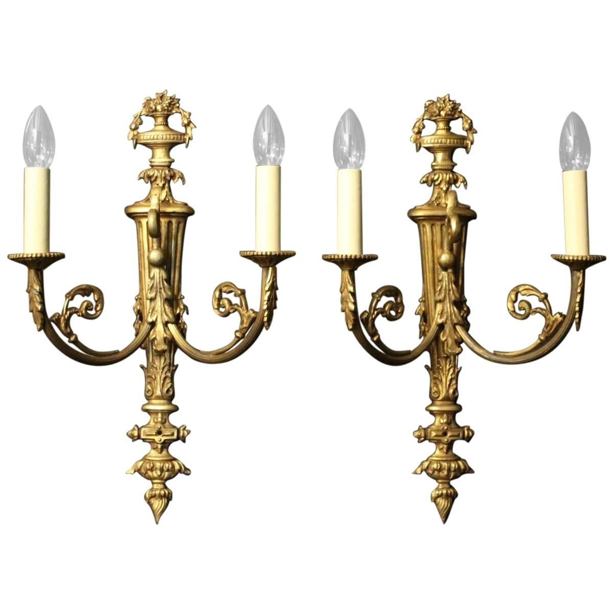 19th Century French Pair of Gilded Bronze Antique Wall Sconces