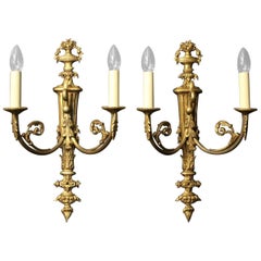 19th Century French Pair of Gilded Bronze Antique Wall Sconces