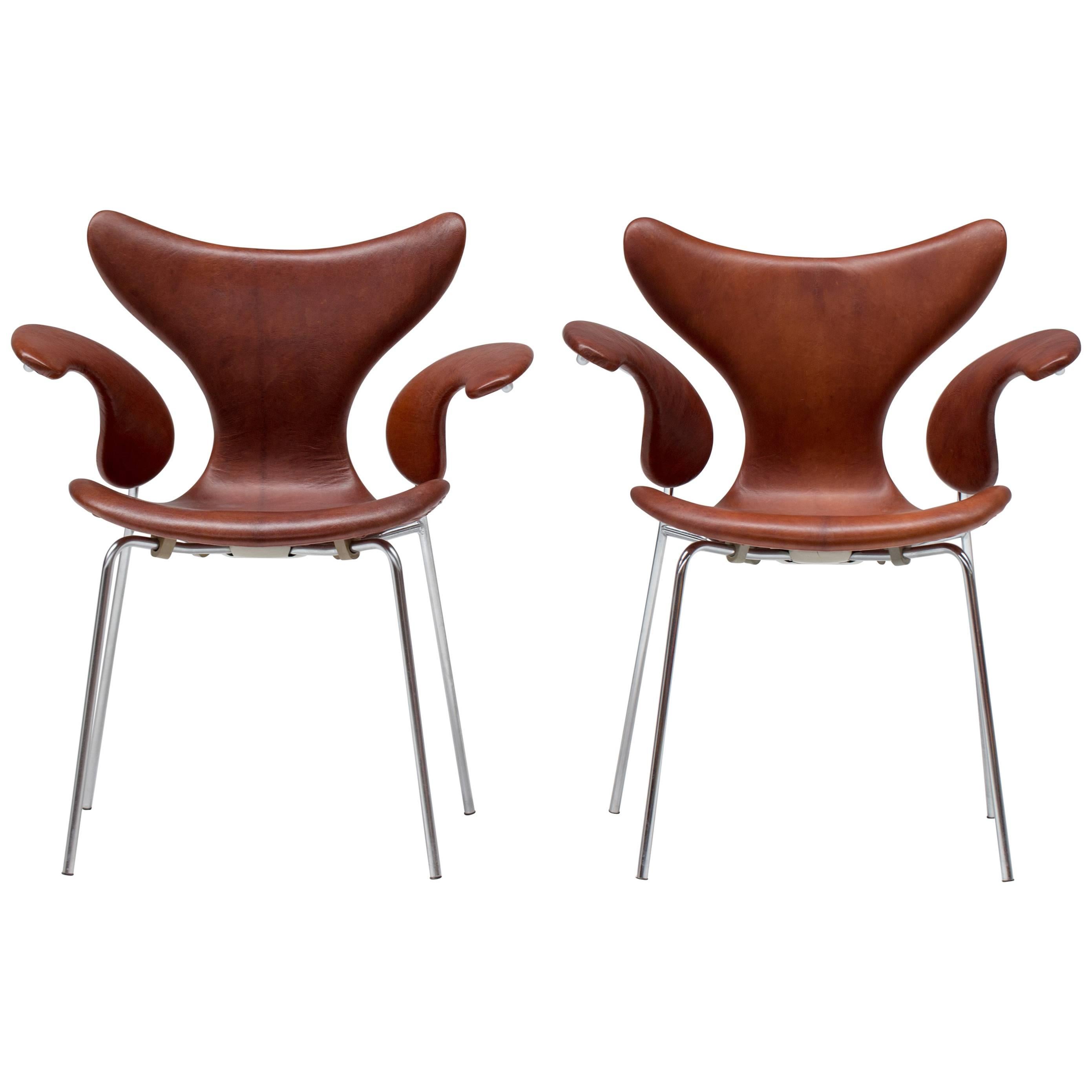 Pair of Leather Seagull Chairs For Sale