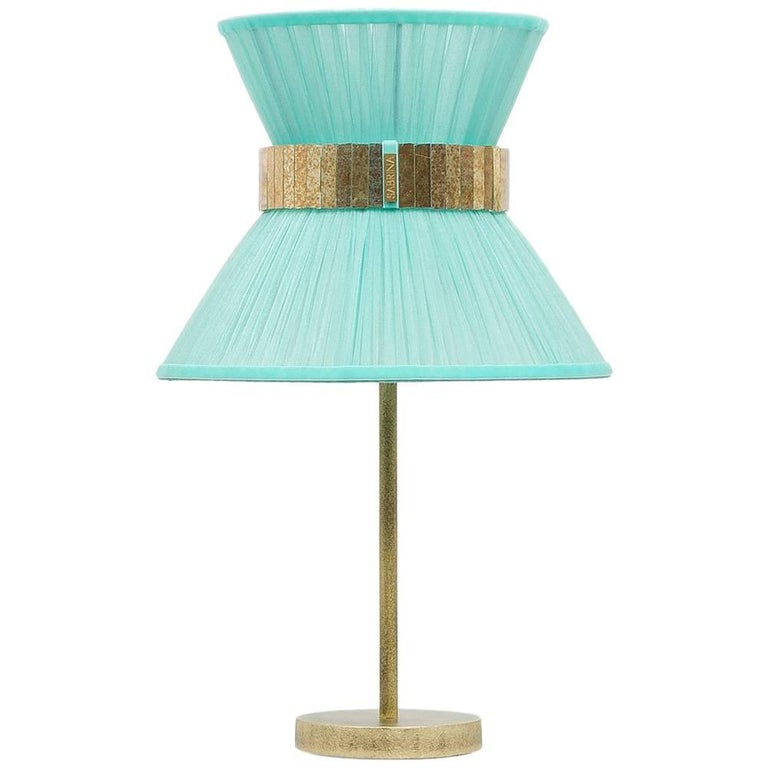 Contemporary Table Lamp Water Silk Antiqued Brass Silvered Contemporary Table Lamp Water Silk Antiqued Brass Silvered Glass For