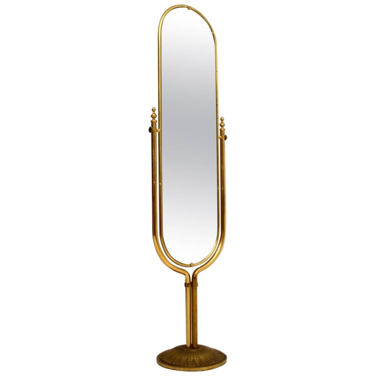 1950s Vintage Italian Brass Cheval Mirror