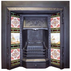19th Century Victorian Cast Iron Fireplace Insert and Original Tile Set