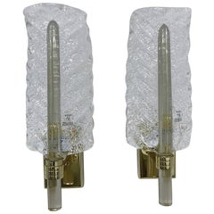 Two Barovier & Toso Brass and Murano Glass Wall Sconces, circa 1980