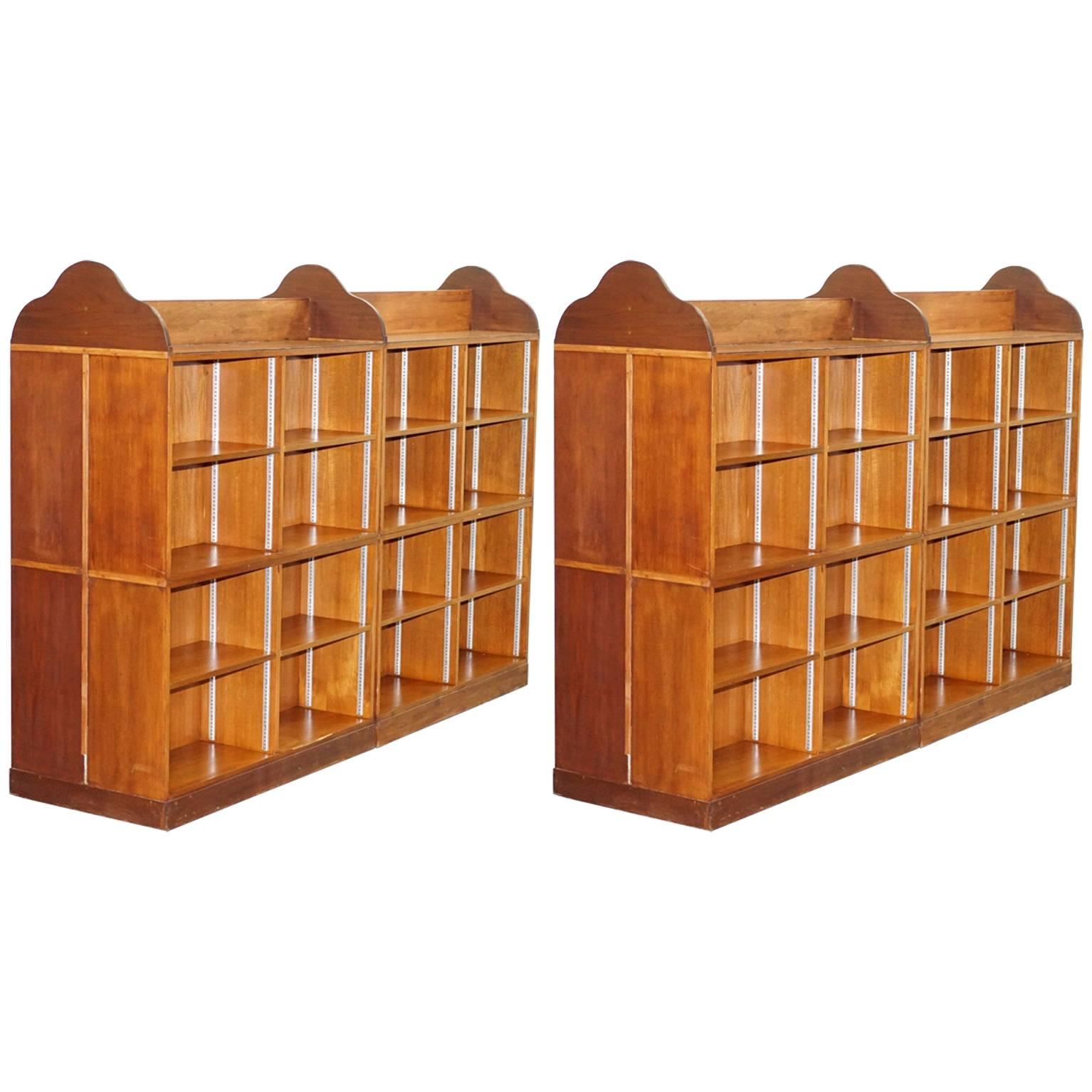 Matching Pair of Mahogany Double Sided Bookcases on Wheels Great Room Dividers