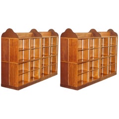 Used Matching Pair of Mahogany Double Sided Bookcases on Wheels Great Room Dividers
