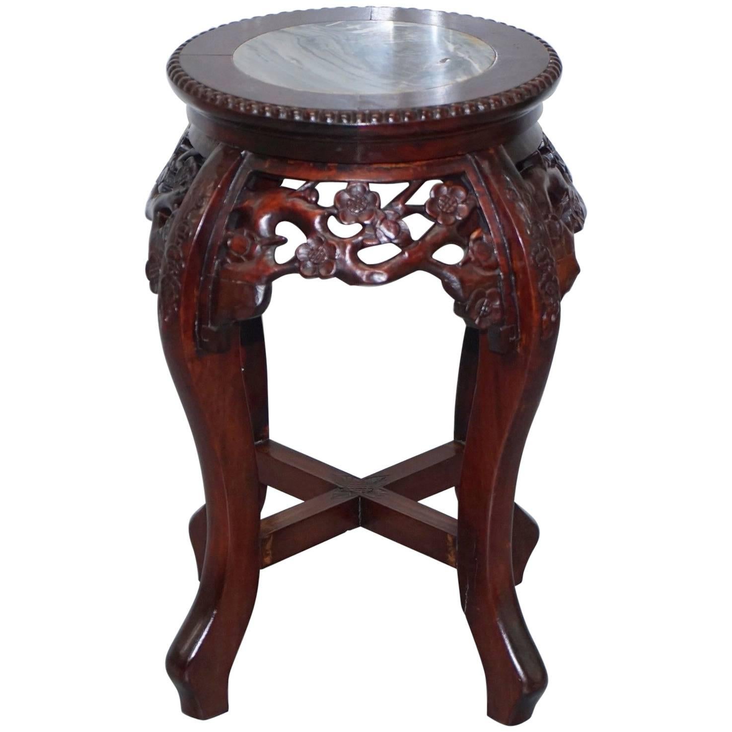 Chinese, circa 1920 Hongmu Floral Tree Carved Jardinière Plant Pot Stand