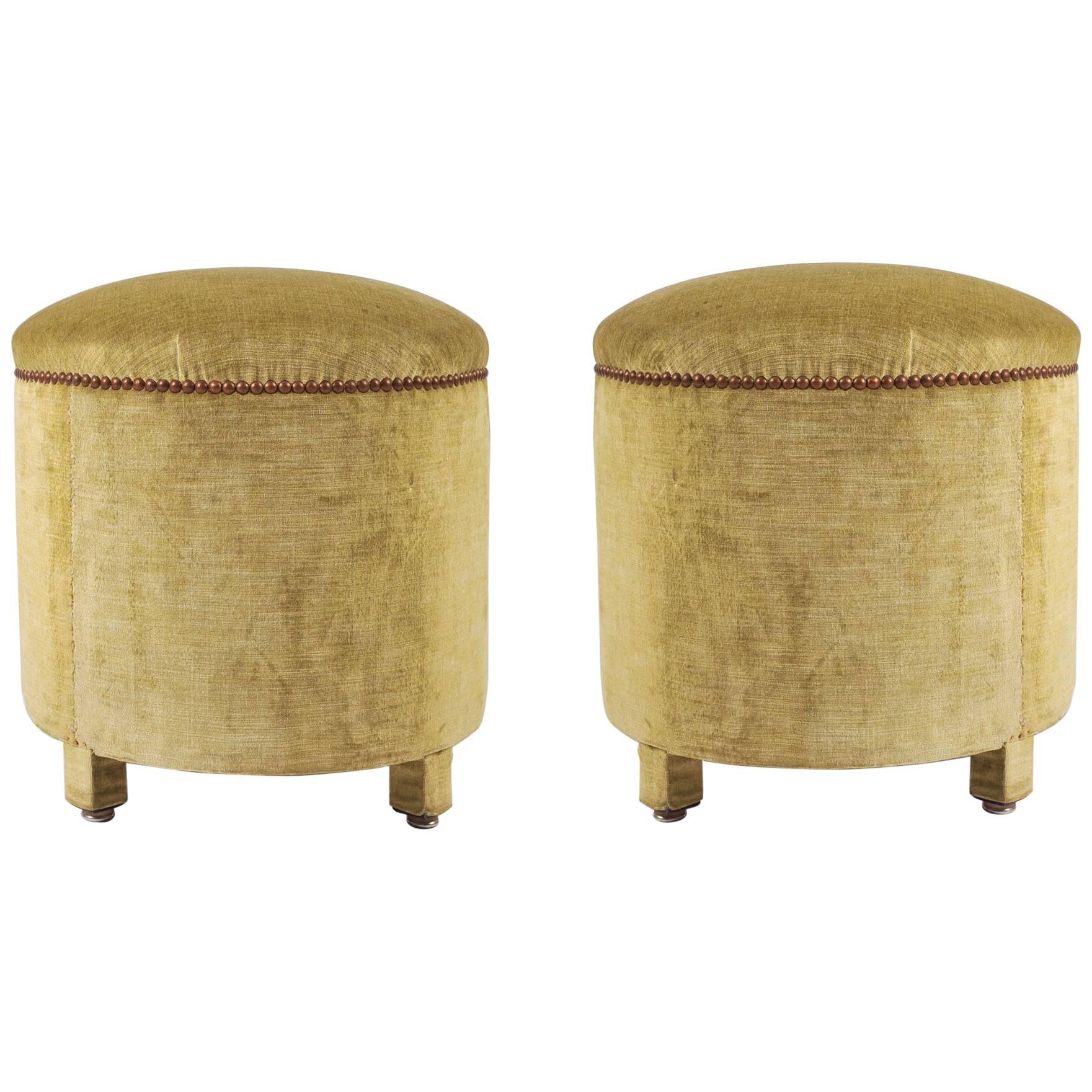 Pair of 1960s Italian Circular Upholstered Stools