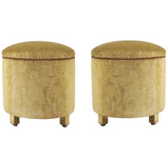 Pair of 1960s Italian Circular Upholstered Stools Pair of 1960s Italian Circular Upholstered Stools