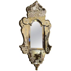 19th Century Italian Etched Glass Girandole Sconce Mirror
