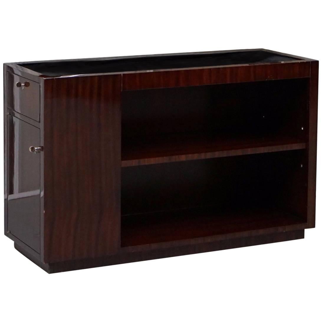 Ralph Lauren Wood and Black Velvet Media Television Stand Cabinet