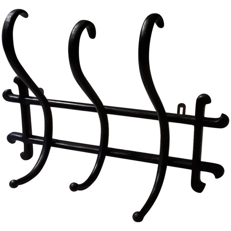 Early 20th Century German Black Wall Coat Rack Made of Bentwood