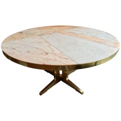 Stunning Late 20th Century Mosaic Marble Table with Brass Detailing