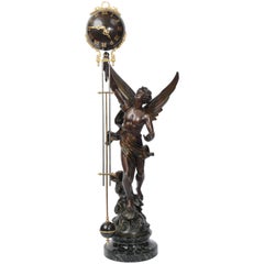 Antique Large Swinging Mystery Clock La Victoire by Émile Bruchon French, circa 1890