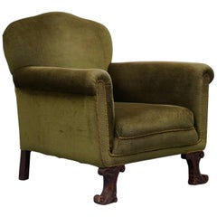 Rare Fauteuil Club Régence Vers 1800 Pieds Pique Velours Vert Velours Rare Find