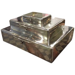 Antique Art Deco Asprey Sterling Silver Triple Tier Cigar, Cigarette and Vesta Box
