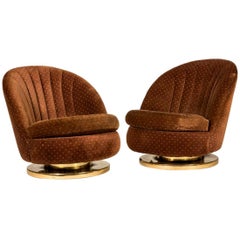Pair of Milo Baughman Chrome Base Swivel Lounge Chairs