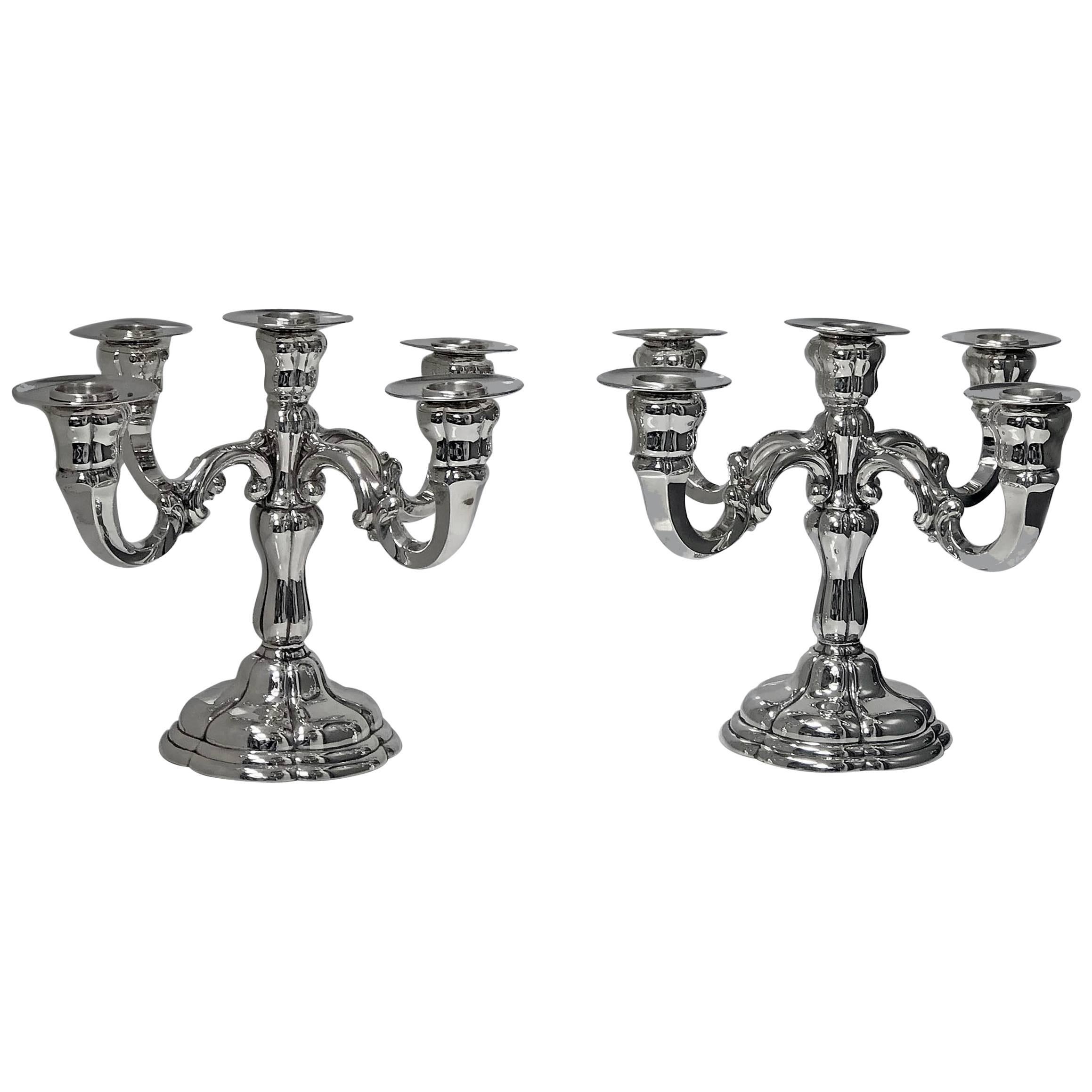 Pair of German Sterling Silver Five-Light Candelabra, circa 1920