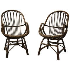 Pair of Midcentury Rattan Wicker Chairs, 1960s, Belgium