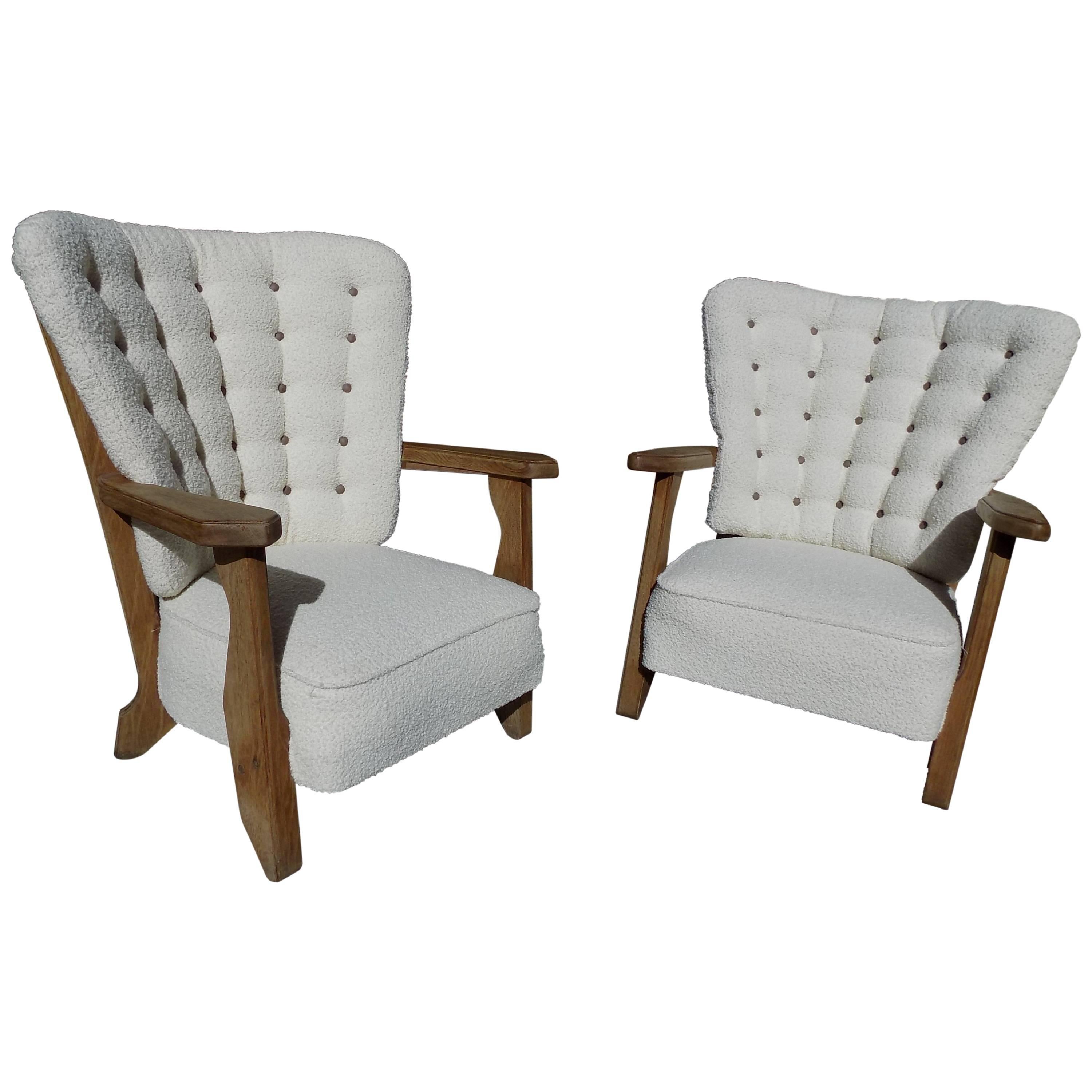 Beautiful Pair of 1960 Guillerme et Chambron Reupholstered Armchairs For Sale