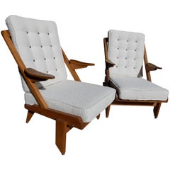 Beautiful Pair of Guillerme et Chambron Reupholstered Armchairs, circa 1960