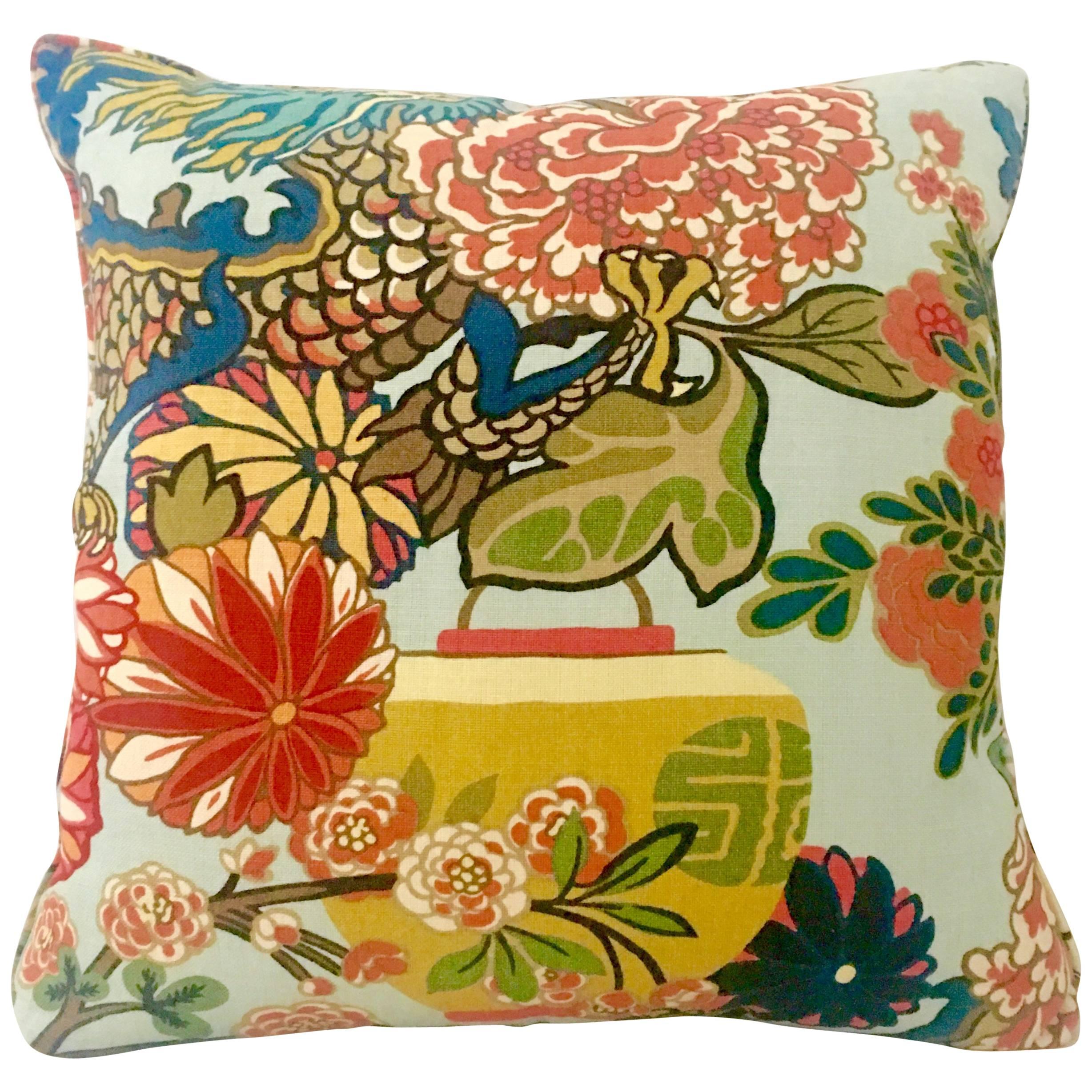 21st Century New Linen & Down Square "Dragon" Pillow By, Schumacher