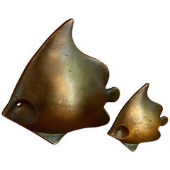 Mid-Century Modern Bronze Tropical Fish Sculptures, Japan