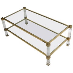 Pierre Vandel Brass, Lucite and Glass Coffee Table