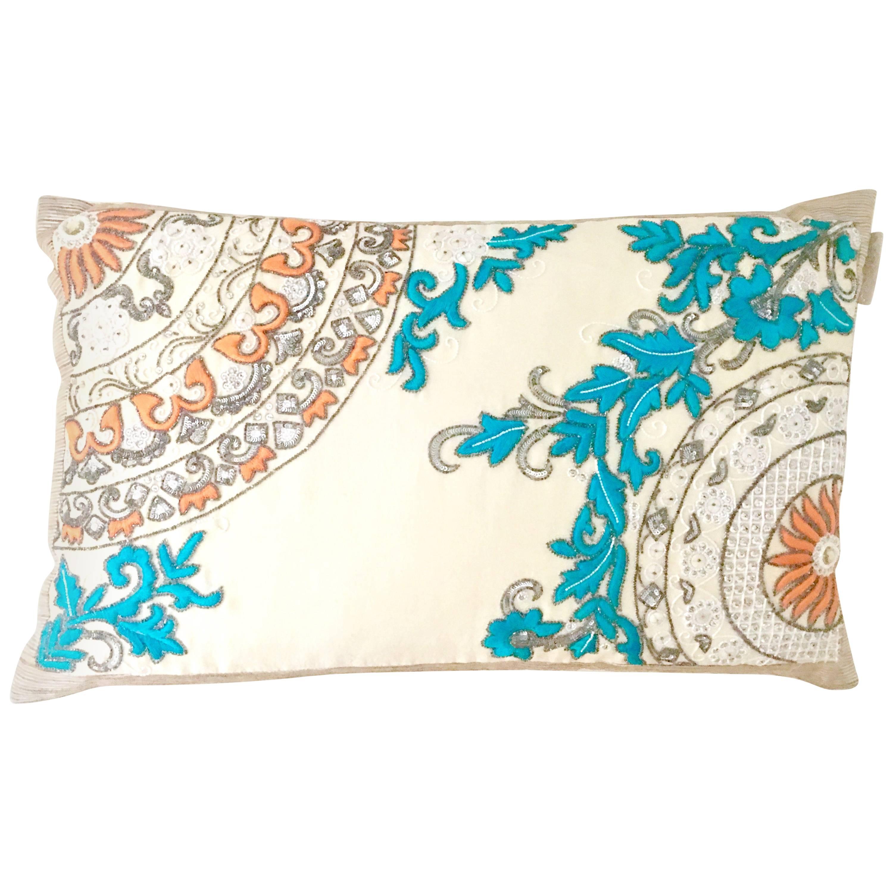 21st Century Moroccan Style Silk Embroidered Down Pillow By, Sivaana