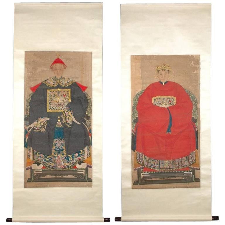 Pair of Hanging Scrolls Brushing Painting of Qing Dynasty Imperial