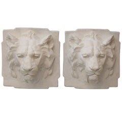 Plaster Lion Head Sculptures