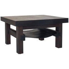 Dovetail Low Table or Coffee Table with Leather Shelf