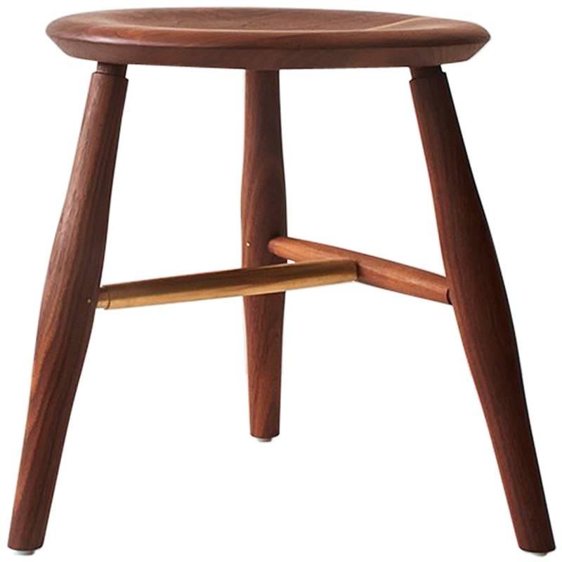 Swell Dining Stool, Turned Leg and Brass Stool For Sale