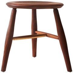 Swell Dining Stool, Turned Leg and Brass Stool