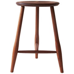 Swell Counter Stool, Turned Leg and Brass Stool