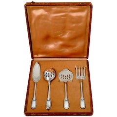 Used Puiforcat French Sterling Silver Dessert Hors D'oeuvre Set, Box, Neoclassical
