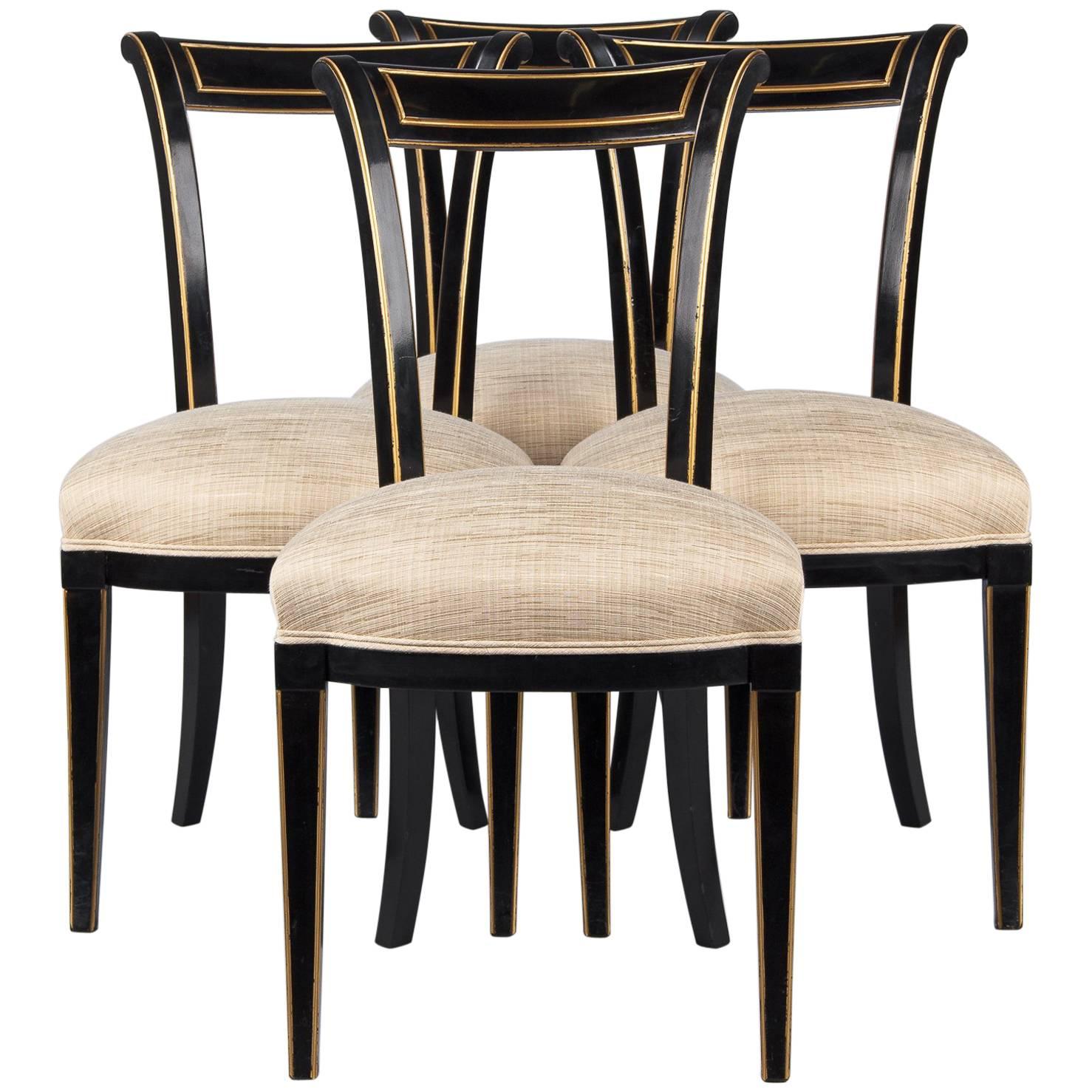Set of Four French Neoclassical Ebonized Chairs by Maurice Hirsch, 1950s