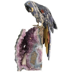 Parrot Sculpture on Amethyst