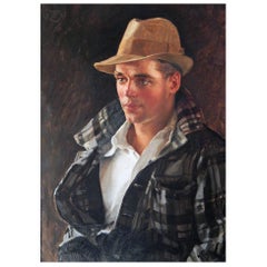 "Man in Plaid Jacket, " Glowing Portrait of Handsome Male Figure, Depression Era