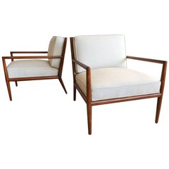 Retro Pair of T.H. Robsjohn-Gibbings Walnut Frame Lounge Chairs, circa 1959