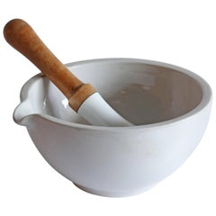 Large Porcelain Mortar and Pestle from France