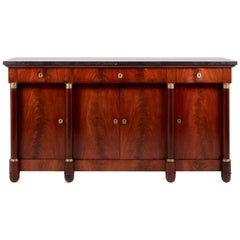Antique Empire Style Mahogany Sideboard with Columns and Marble Top, circa 1910
