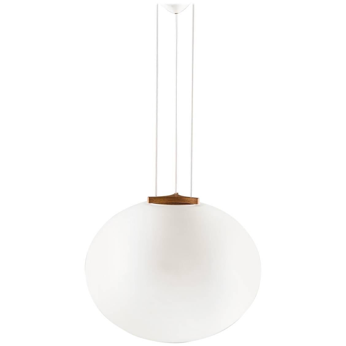 Large Pendant in Oak and Opaline Glass by Luxus, Sweden