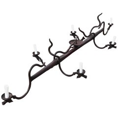 Antique Large Wrought Iron Arts & Crafts Forged & Stylized Dragon Heads Snake Chandelier