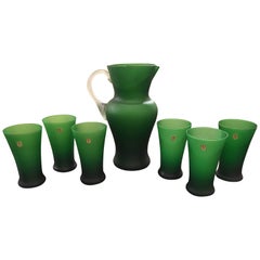 Midcentury Italian Green Crystal Set, 1950s