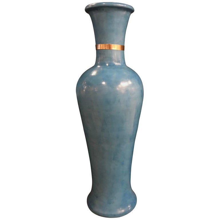 Moroccan HandPainted Blue Vase For Sale at 1stdibs