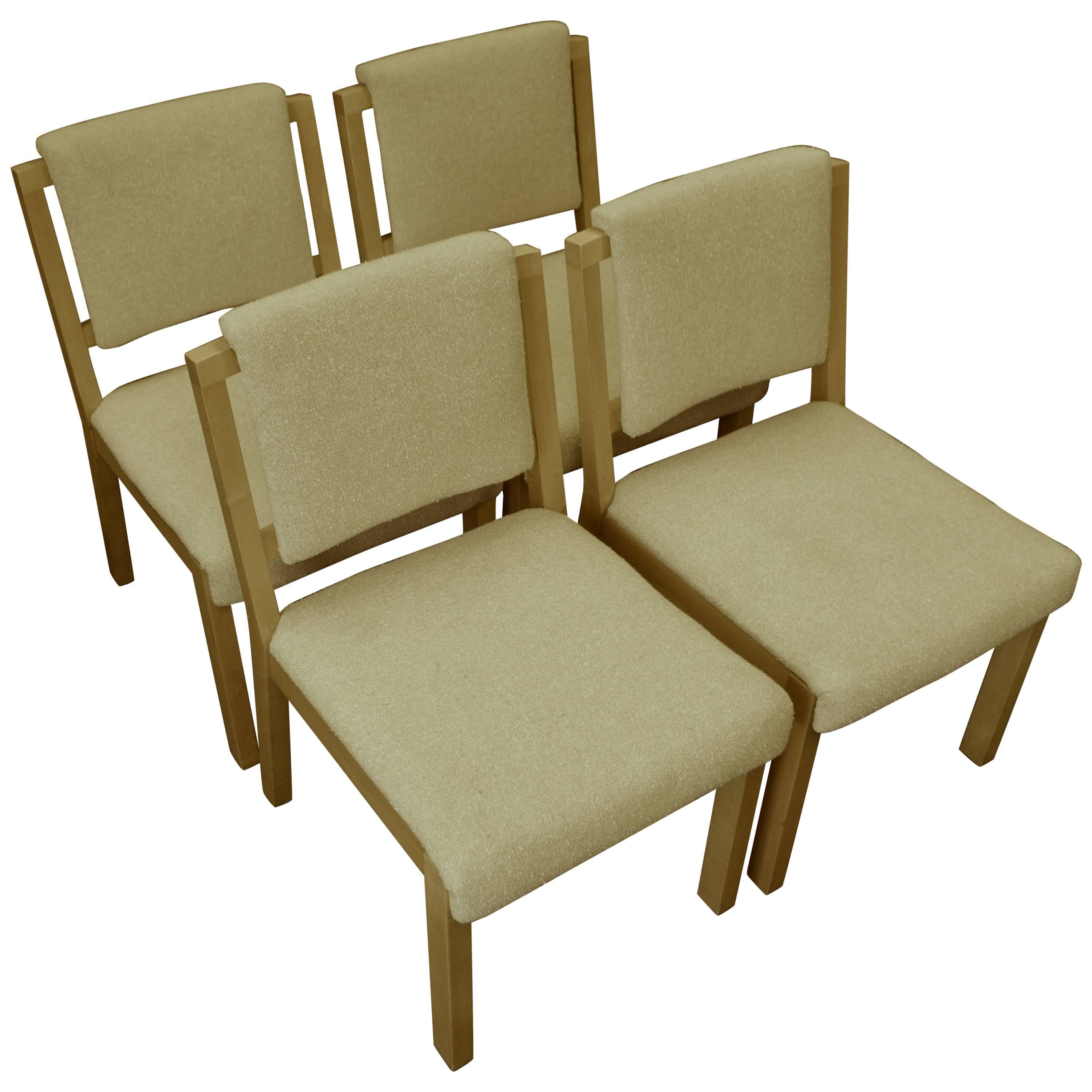 Midcentury Dining Chairs with Maple Frames and Wool Upholstery, Set of Four For Sale