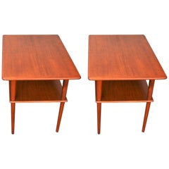 Pair of Danish Teak Side Tables with Shelf and Conical Legs, Elsteds Mobelfabrik